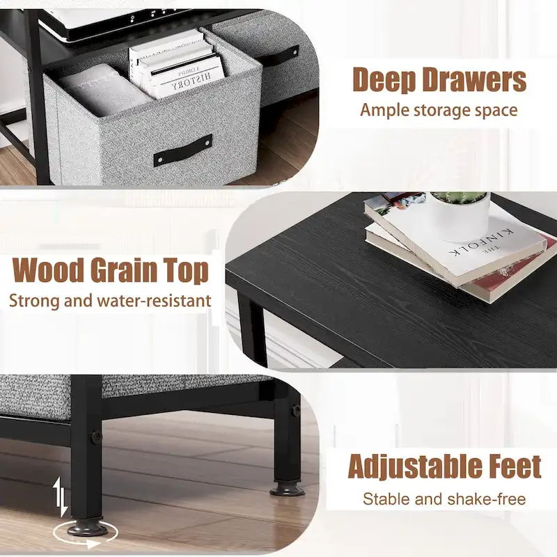 TV Stand with 3 Fabric Drawers & Open Shelves, Fits 55