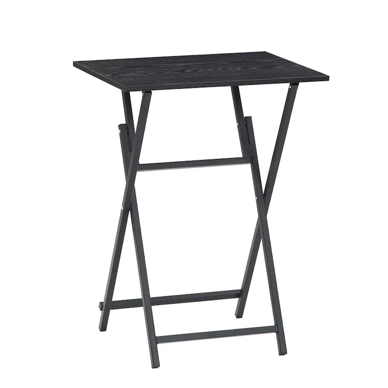 2-Piece Folding TV Tray Table with Wood Top and Metal Frame
