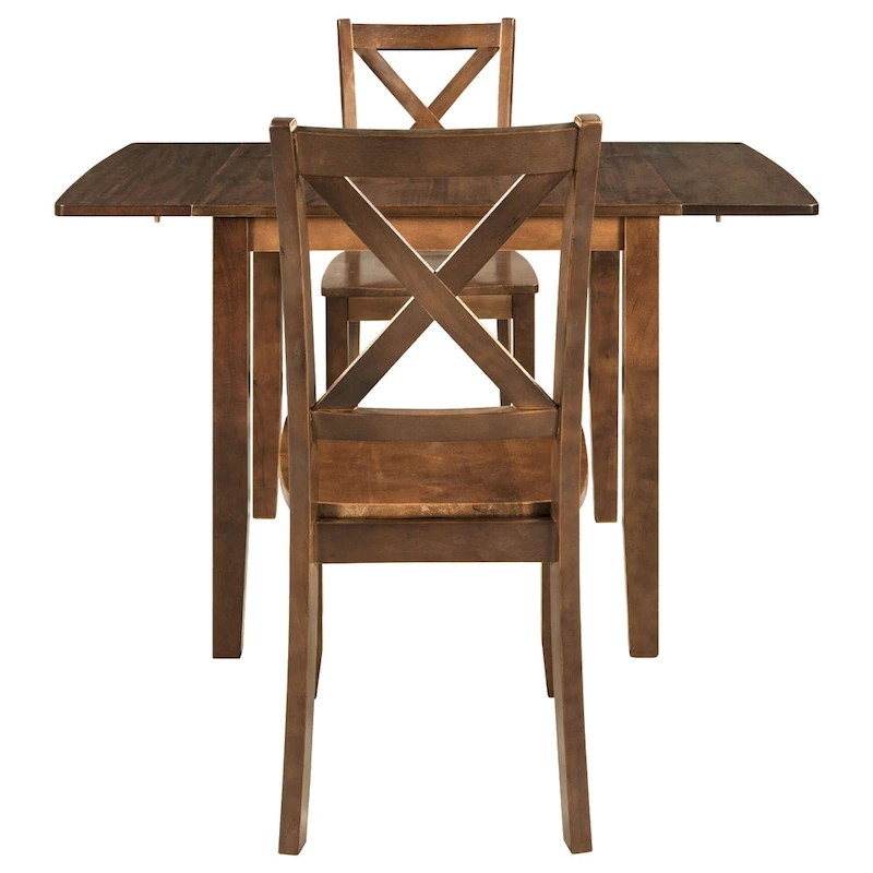 3-Piece Wooden Breakfast Nook Dining Table Set with Drop Leaf Table