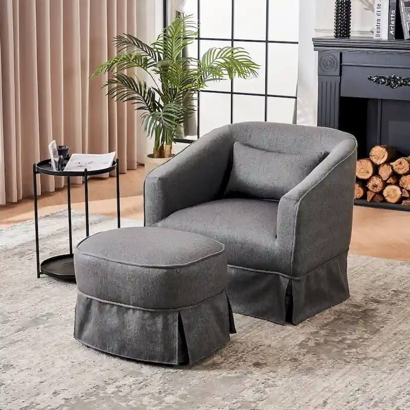 Swivel Barrel Chair with Ottoman