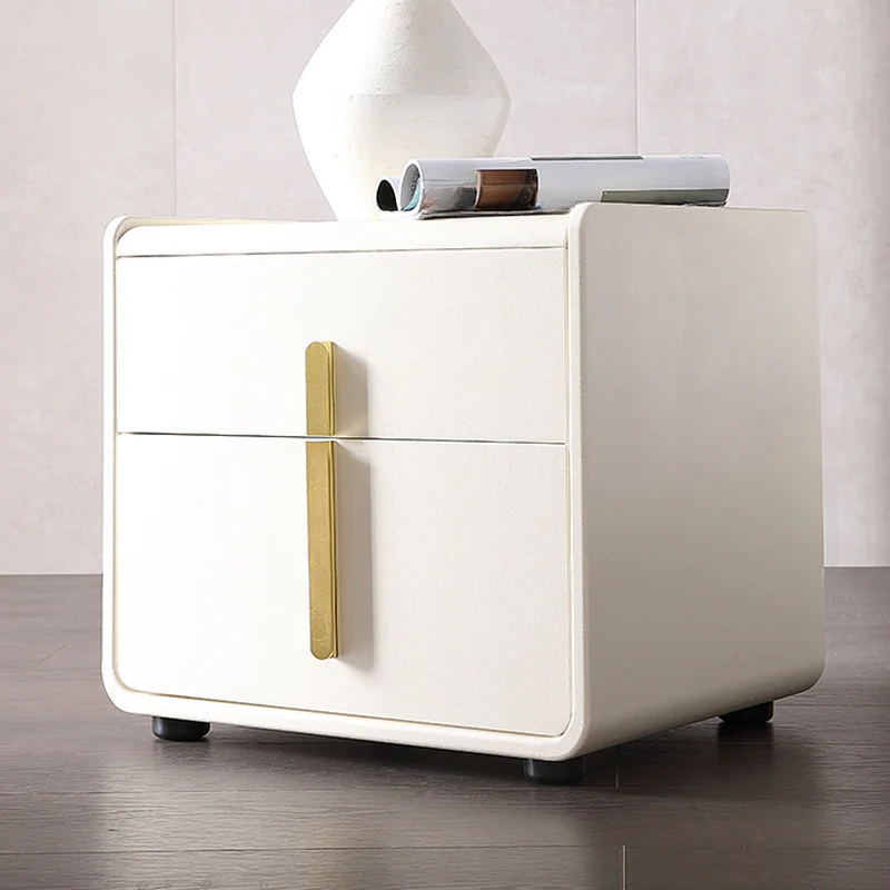 Modern Bedside Table – Faux Leather White Nightstand