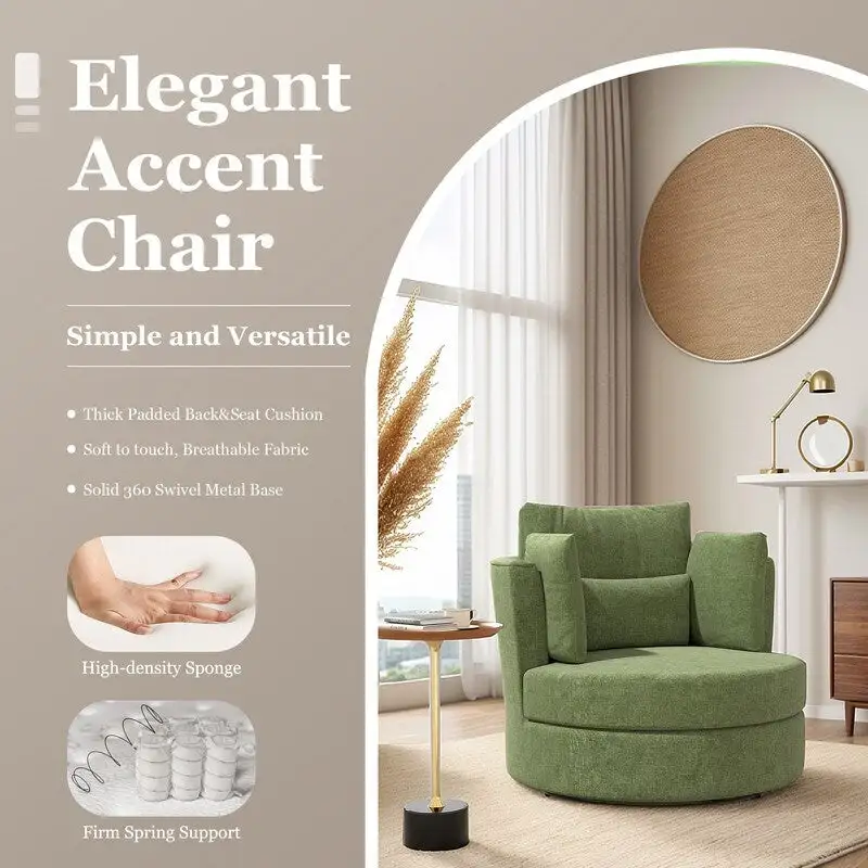 Chenille Swivel 34.7 Wide Soft Modern Upholstered Accent Chair