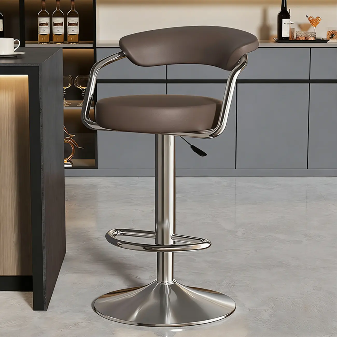 Adjustable Swivel Leather Modern Bar Stools Open Back