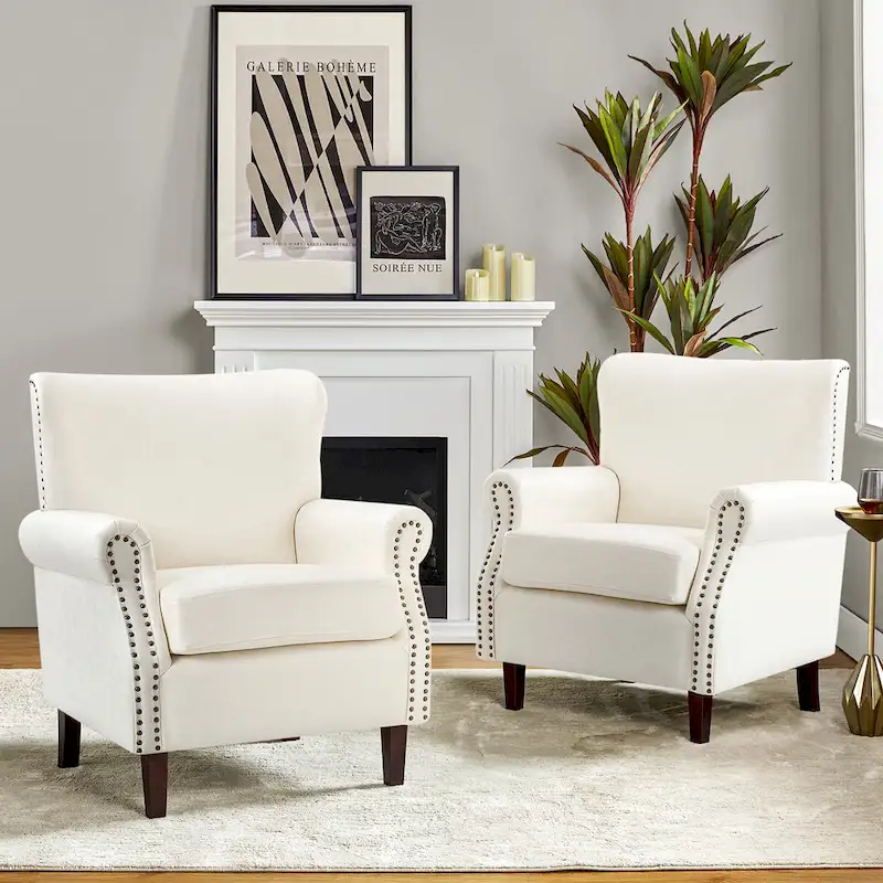 Levi Vegan Transitional Armchair with Rolled Arms Set of 2