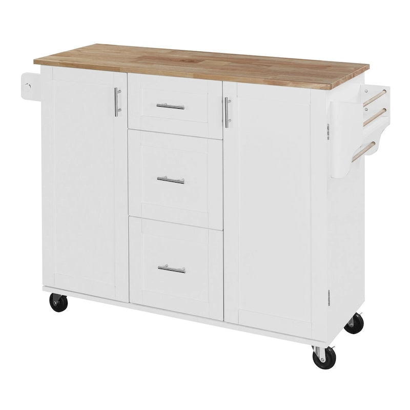 Kitchen Cart with Rubber Wood Top
