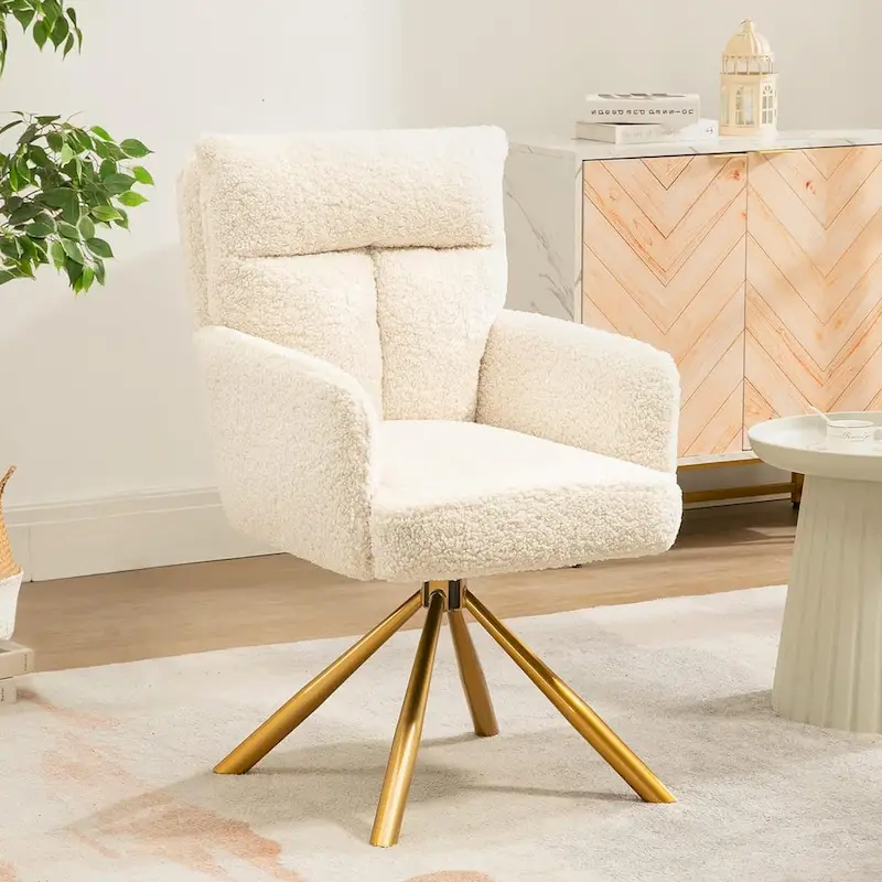 Velvet Swivel Accent Chair, 90° Auto-Return, Gold Metal Legs, 350 lbs, 5 Colors, Seats 1