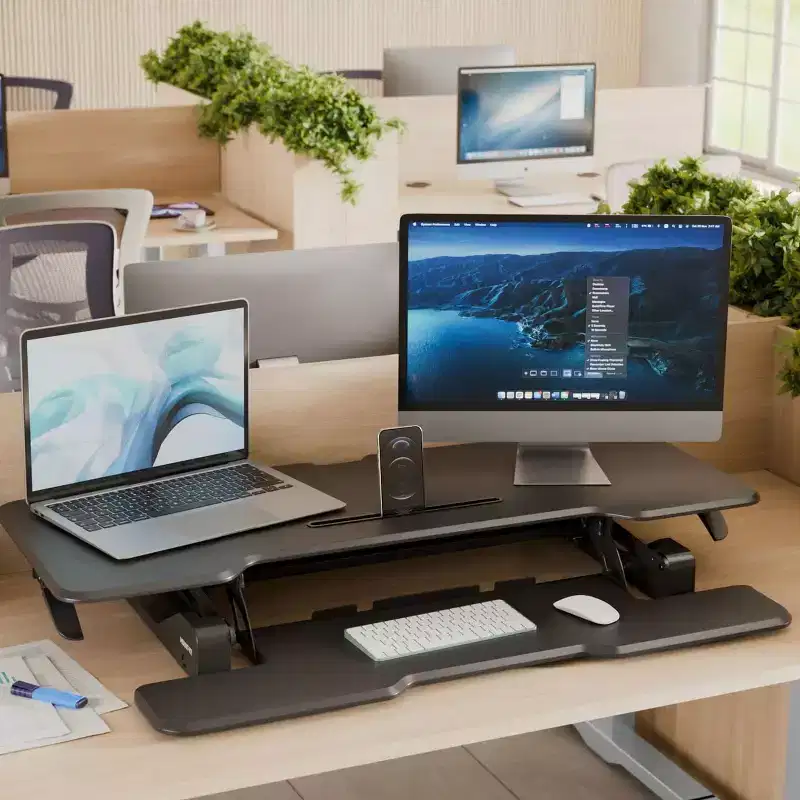Black 2-Person Wide Standing Desk Converter, Sit-Stand Style