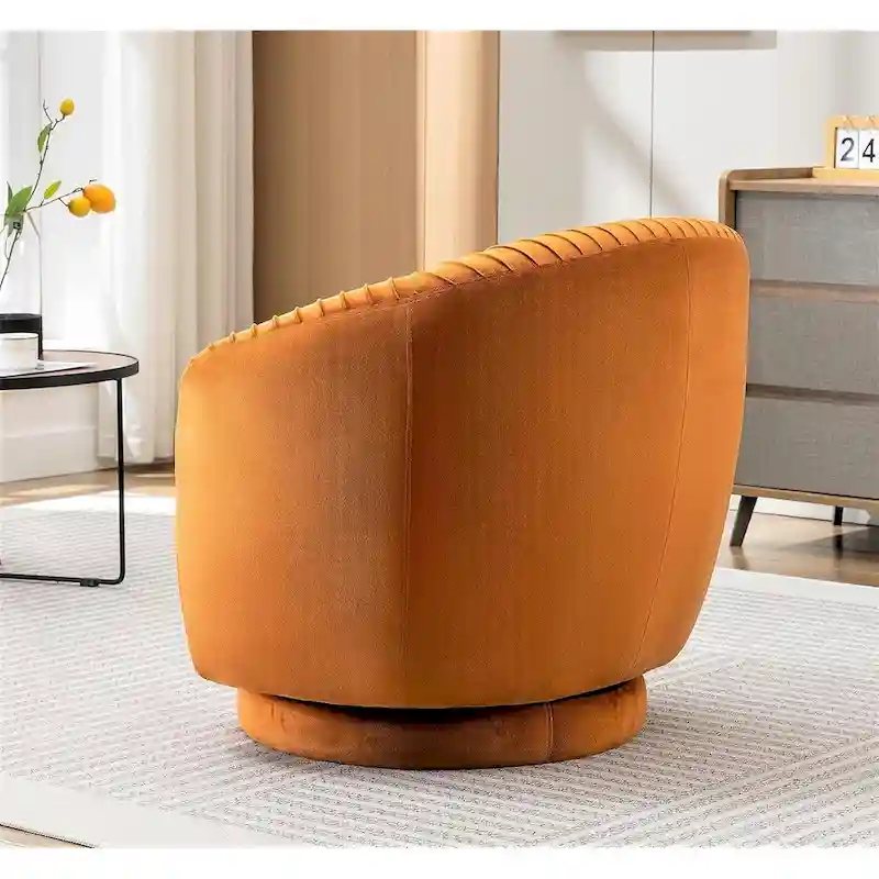 Modern Barrel Swivel Chair with Plush Velvet Upholstery and Smooth 360 Rotation Round Accent One-Seater Sofa