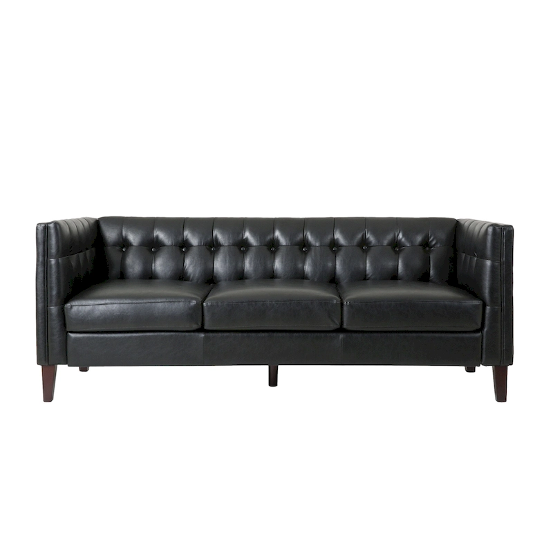 Pondway Faux Leather Tufted 3 Seater Sofa by Christopher Knight Home