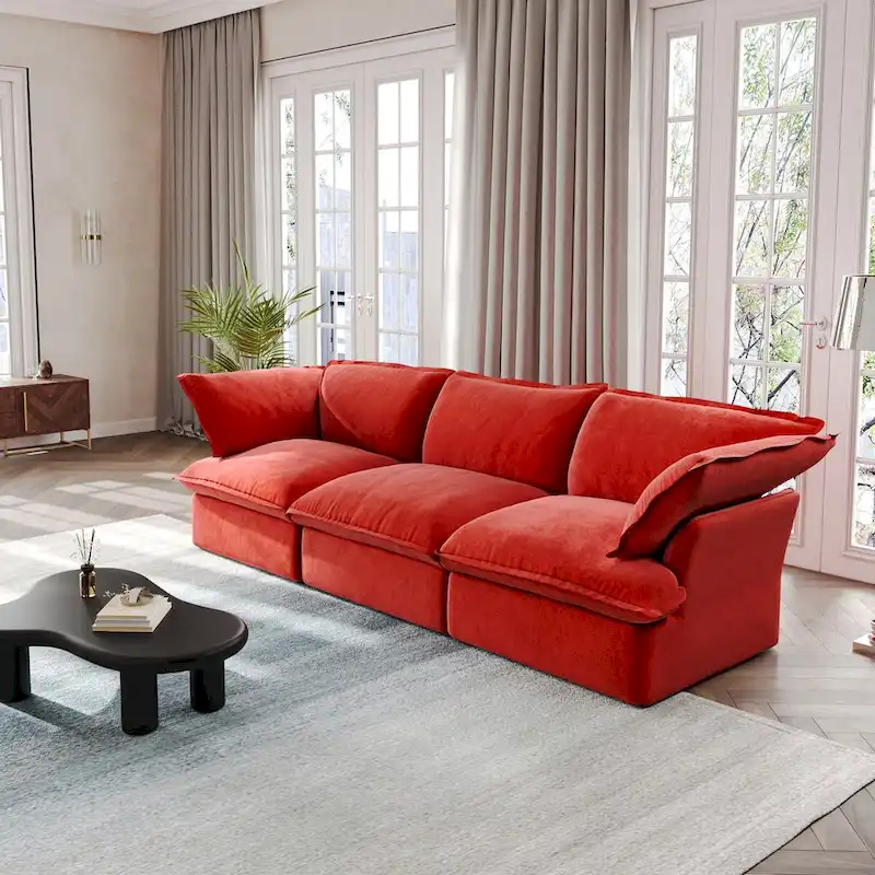 Modular Sectional Sofa Couch, 122.82 Velvet 3 Seater Sofa