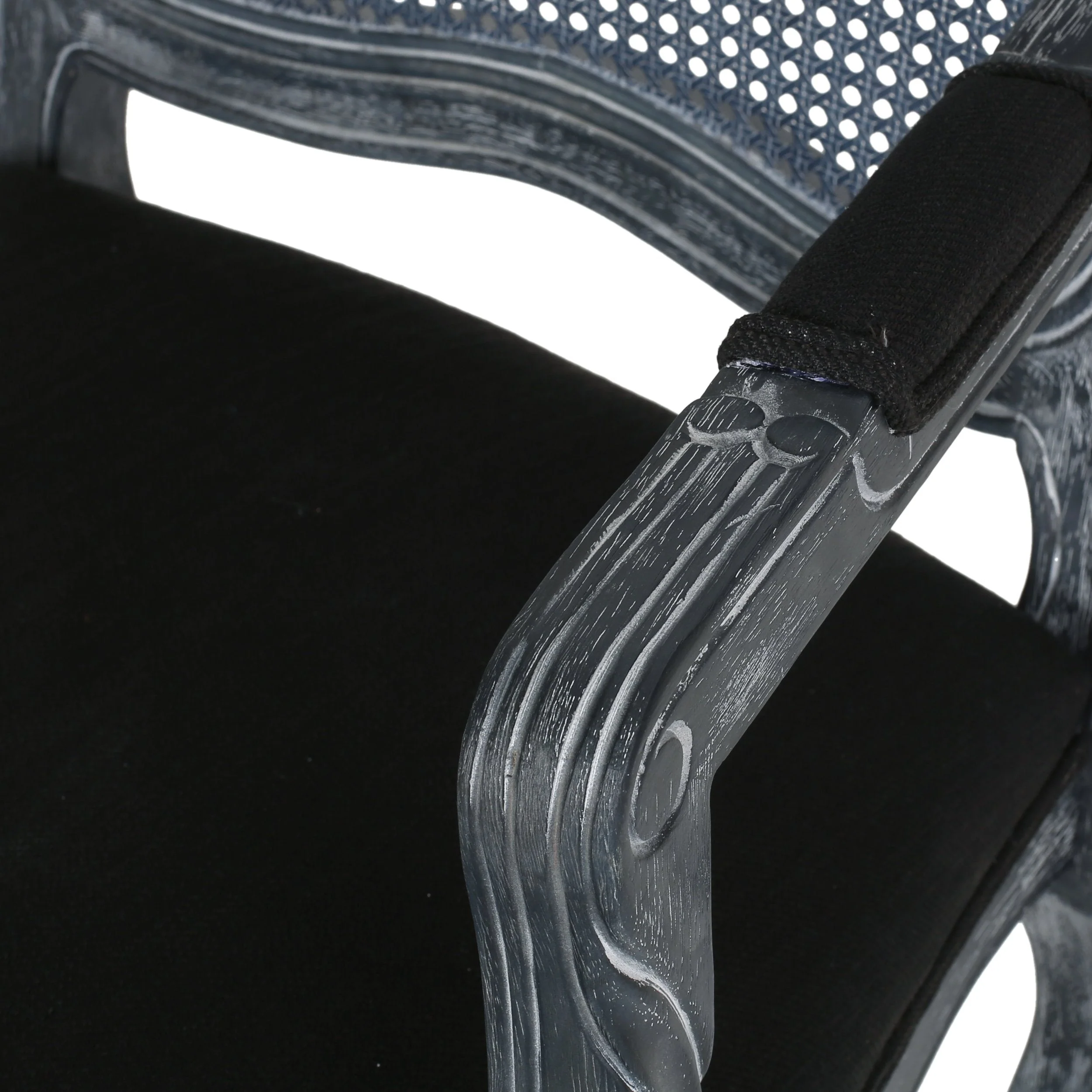 French Country Wood and Cane Upholstered Dining Armchair - NH542513