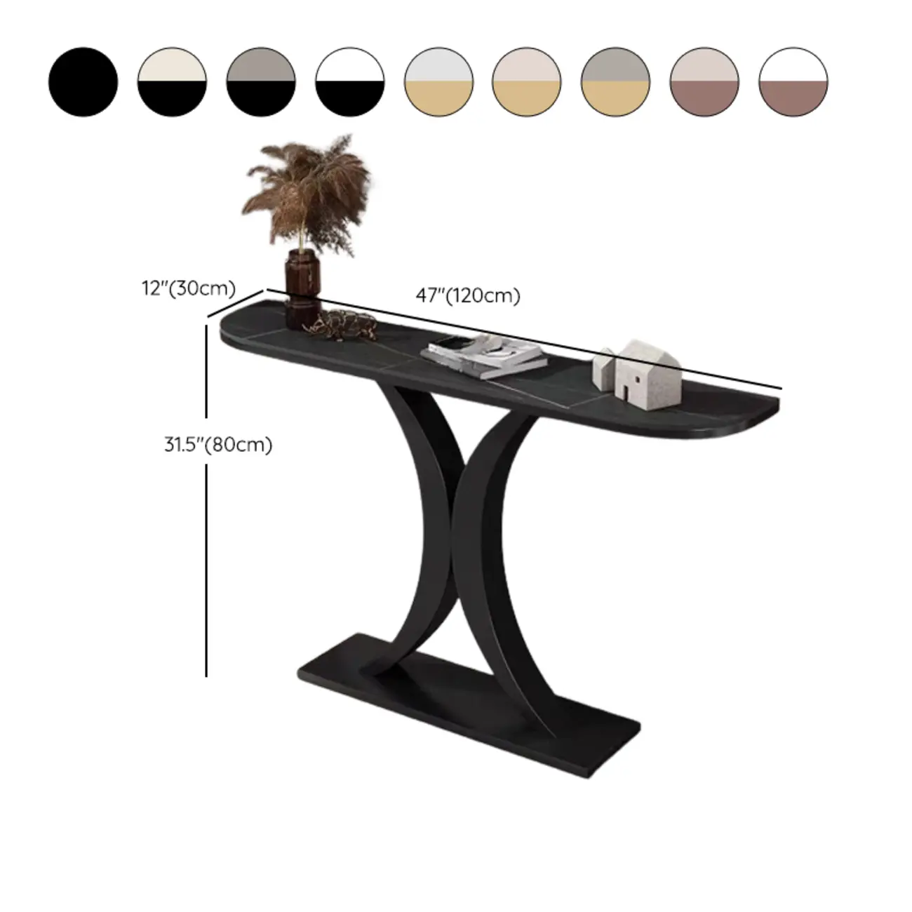 White Half-Circle Stone Rose Gold Entryway Console Table