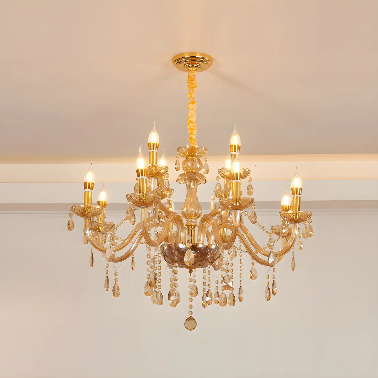 Mid-Century Crystal Candlestick Adjustable Chandelier