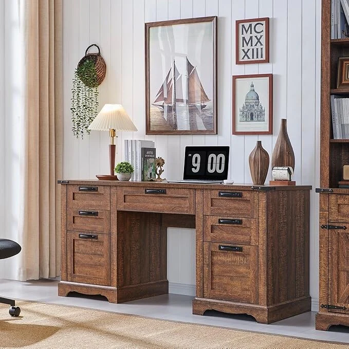 60 Farmhouse Executive Desk, Wood Home Office Desk, Computer Desk
