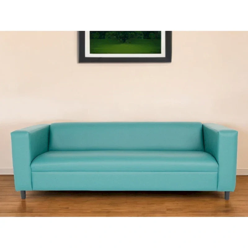 HomeRoots 84 Blue Faux Leather Sofa With Black Legs - 84