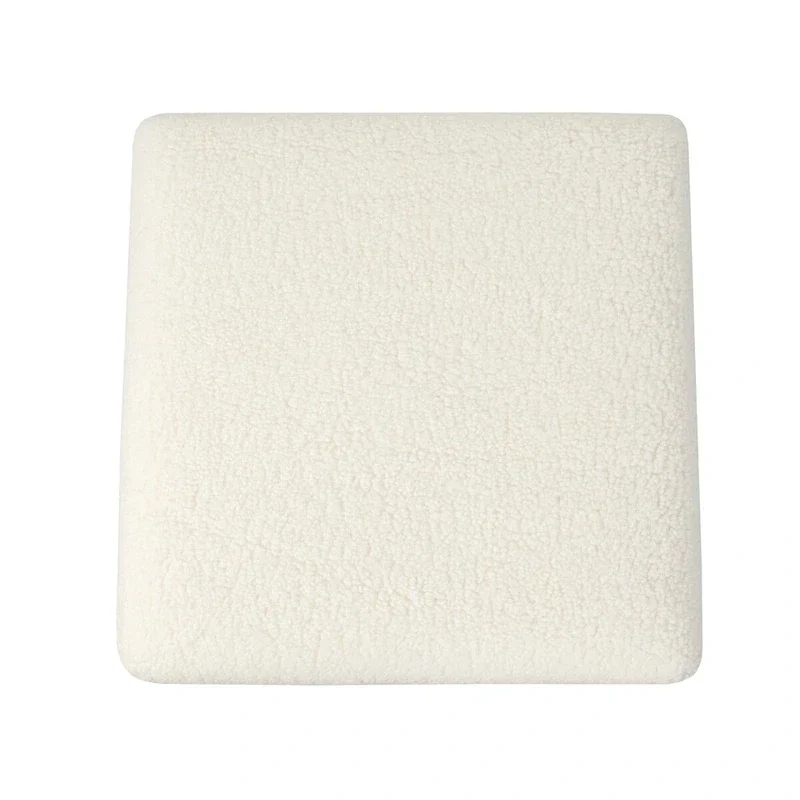 Square Boucle Ottoman with Wood Legs