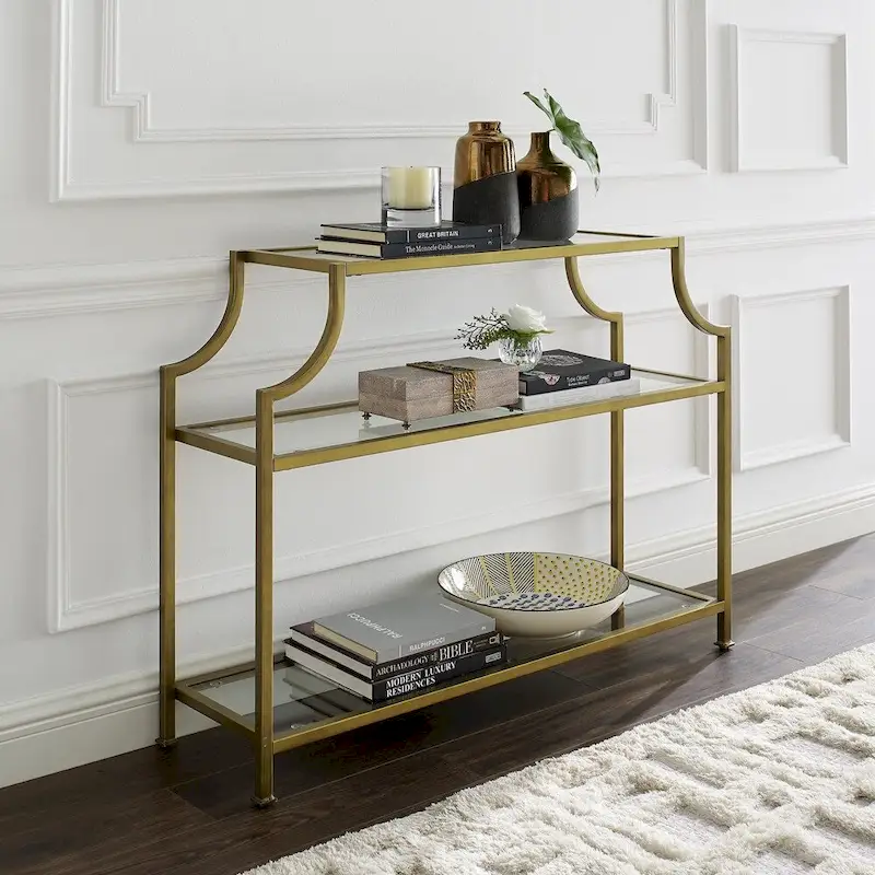 Crosley Aimee Glass/ Gold Finish Steel 3-tier Console Table