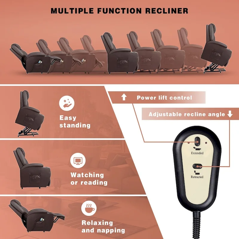 Faux Leather Power Lift Recliner Chair with Massage