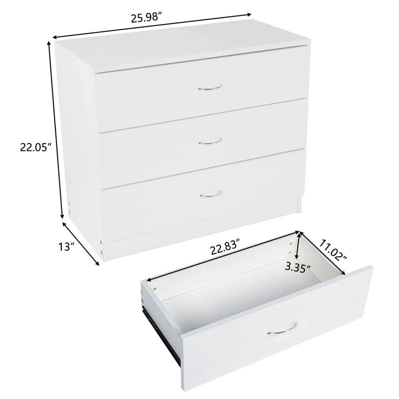 Modern Simple 3-Drawer Dresser White