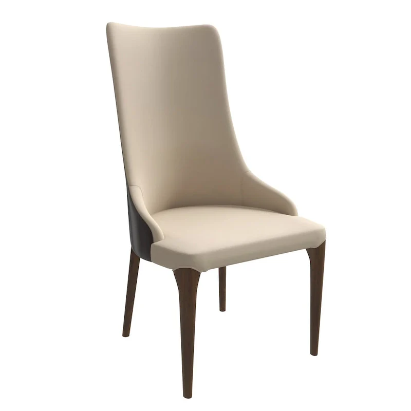 High-Back Dining Chair Upholstered in Leather with Ash Wood Legs Elm Collection