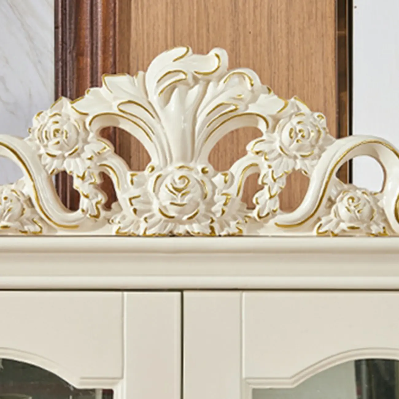 Glam White Wooden Glass Curio Cabinet with Drawers