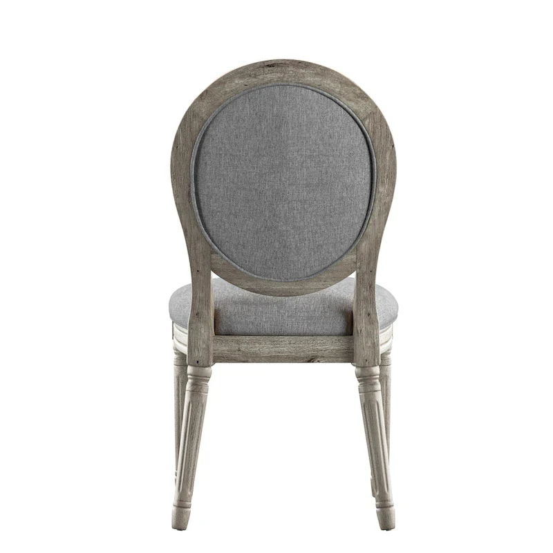 Round Linen and Wood Dining Chairs Set of 2, Artisan Style Upholstered Side Chairs