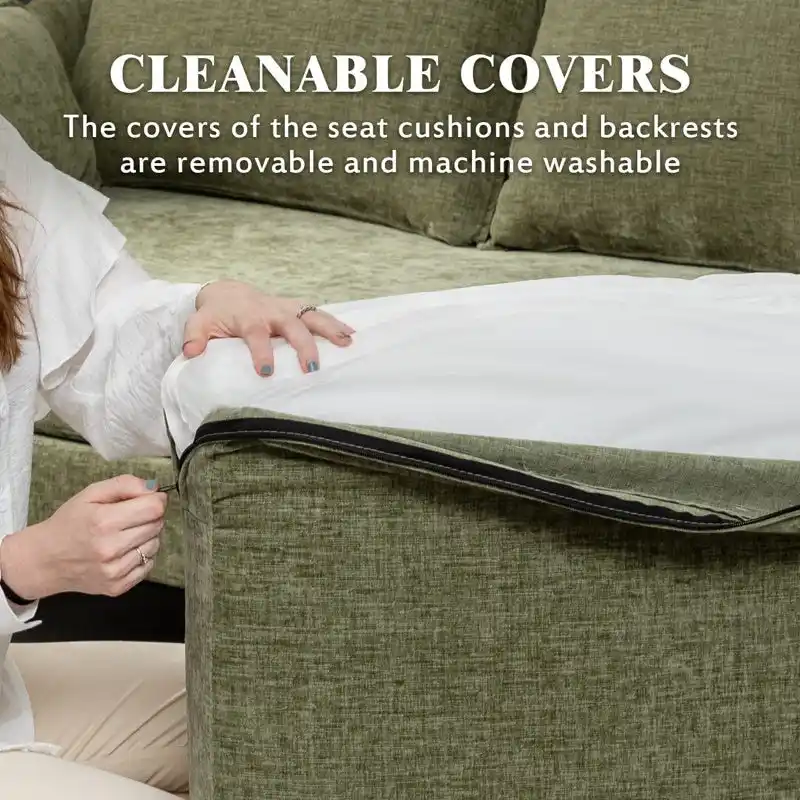 EROMMY U Shaped 6-seat Sectional Sofa Couch, Reversible Sleeper in Modern Chenille Design, with Chaise Lounge and Ottoman