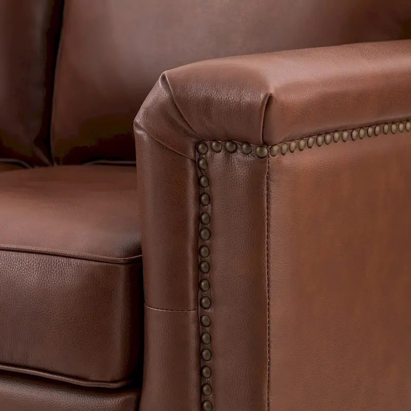 Rita Living Room 3-Seat Genuine Leather Sofa with Solid Wood Legs and Nailhead