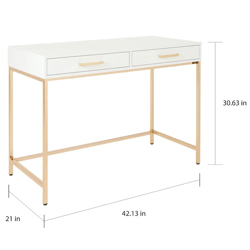 Desk with White Gloss Finish and Gold Base