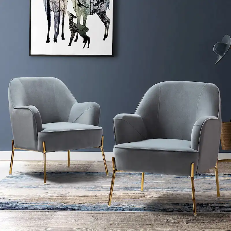 Marina Modern Velvet Accent Chair with Golden Legs Set of 2 by HULALA HOME