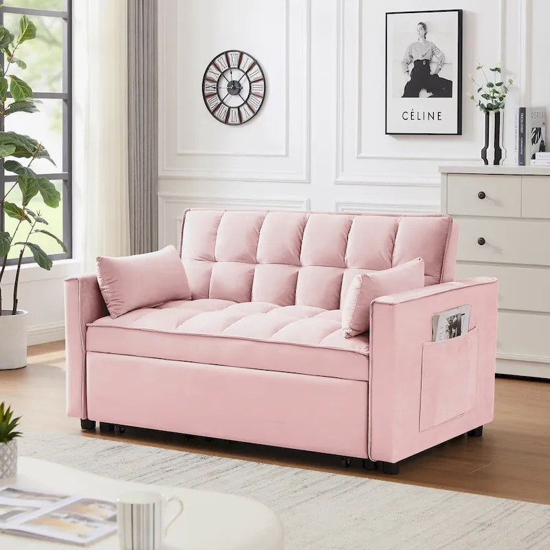 Modern Velvet Loveseat Futon Sofa Couch Pullout Bed,Small Love Seat