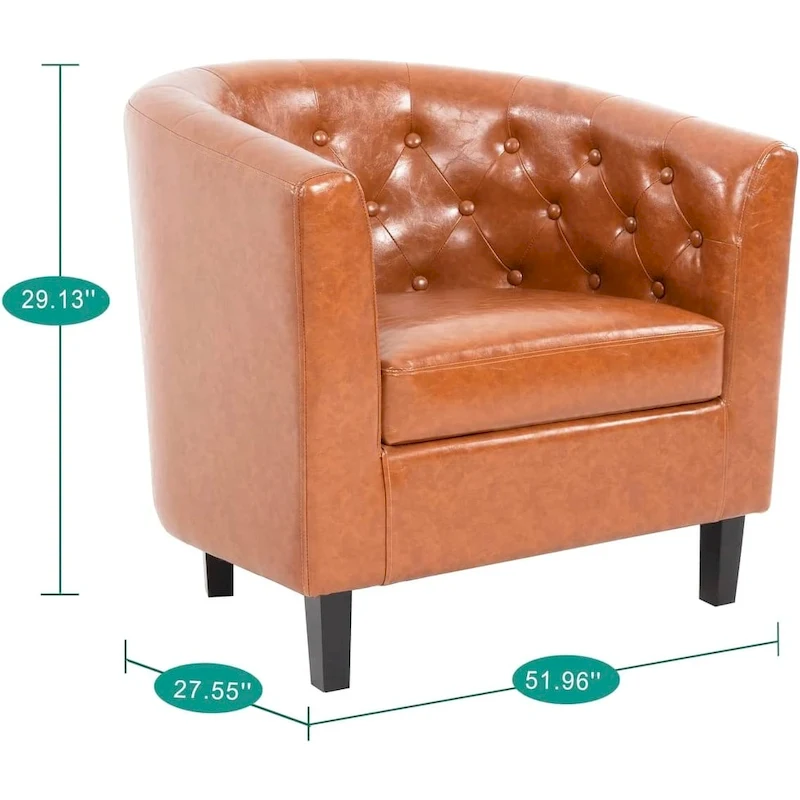 Accent Chair, Button Tufted Faux Leather Barrel Chair, Midcentury Modern Accent Chair, Comfy Armchair, Tub Barrel Chairs