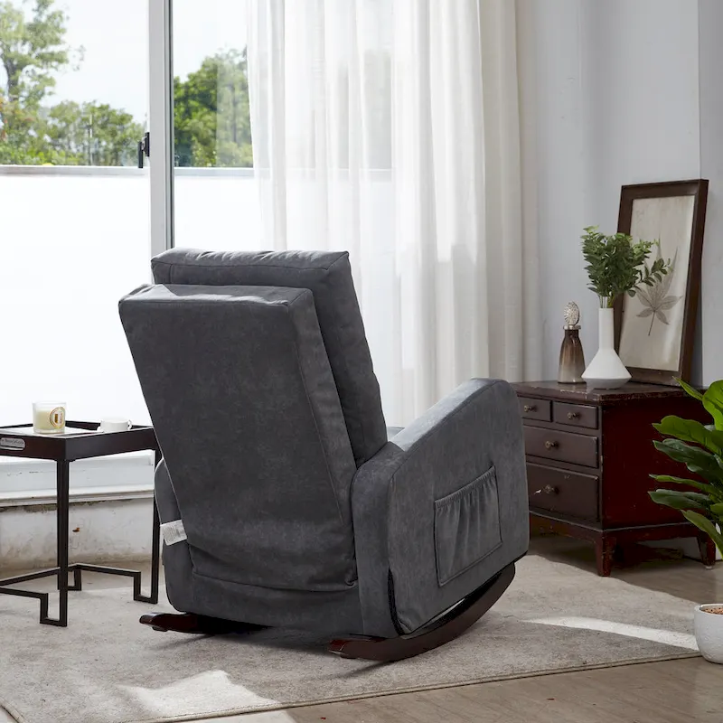 Modern 28.74 High Back Upholstered Buttons Tufted Rocking Chair with Solid Wood Legs and Side Pocket