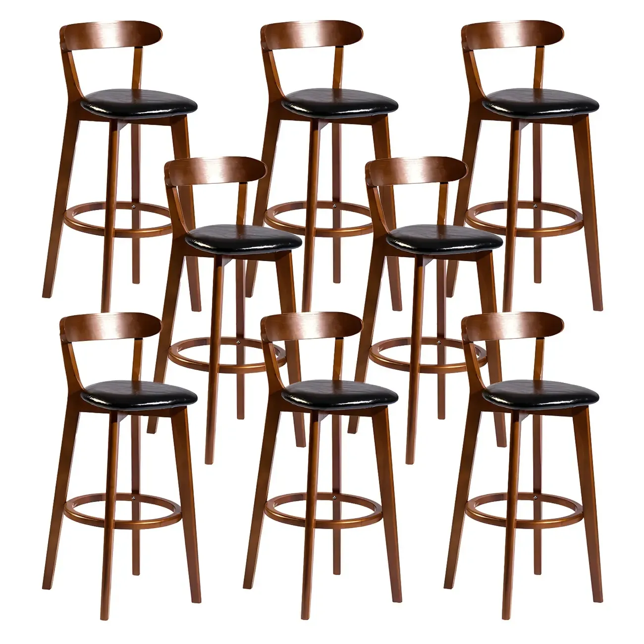 Wooden Upholstered Low Back Bar Height Stools Set of 2