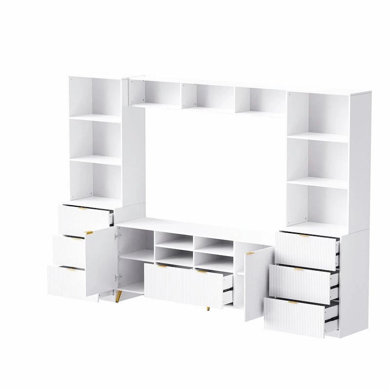 4-Piece Entertainment Wall Unit with 13 Shelves, 8 Drawers, and 2 Cabinets