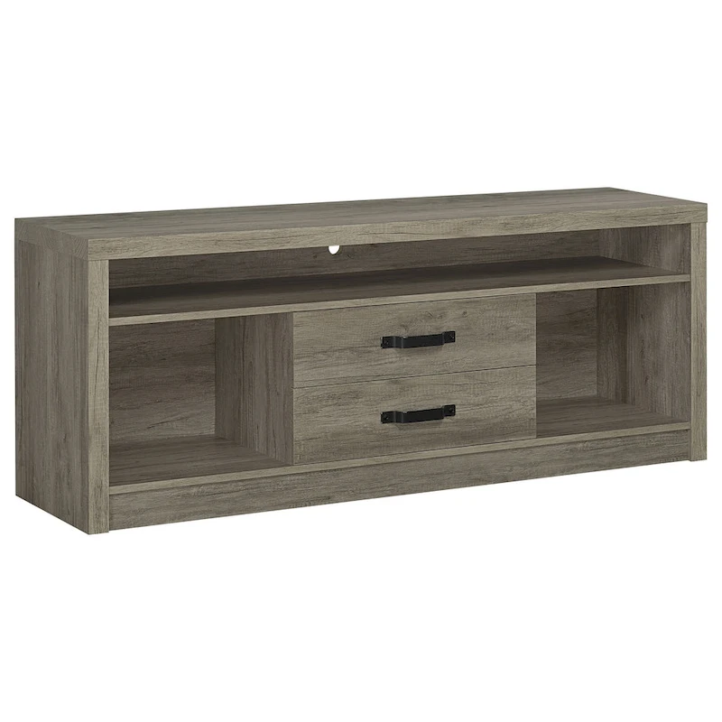 TV Entertainment Console with 2 Media Tower, 8 Compartments, Driftwood Gray