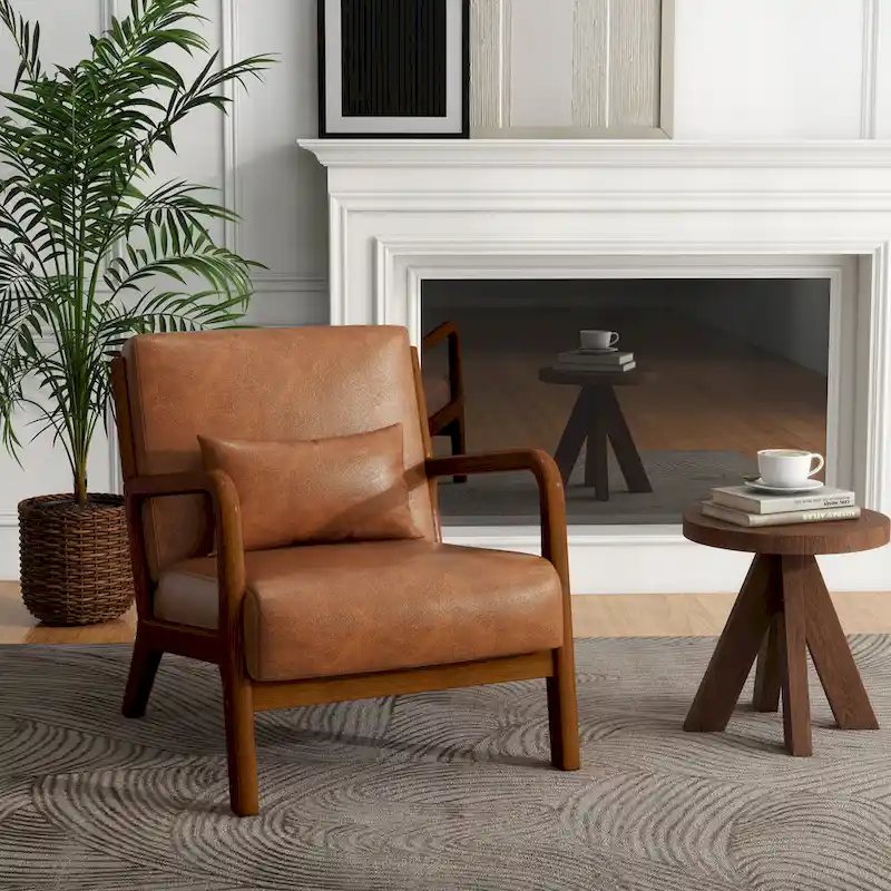 Mid-Century Modern Upholstered Accent Chair with Wood Frame