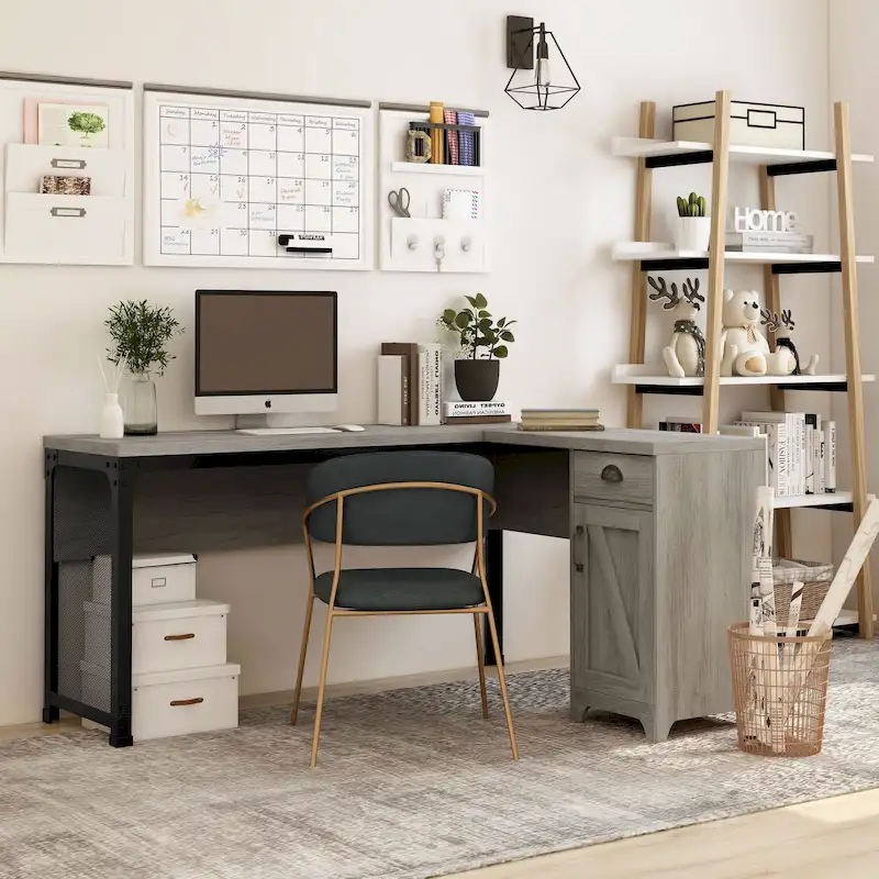 DH BASIC Farmhouse 61-inch L-shape Desk by Denhour