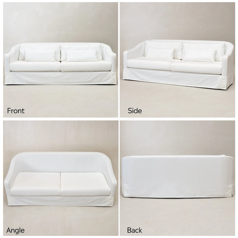 KINWELL 3-Seater Linen Slipcovered Sofa with 4 Pillows and Skirt, 90W