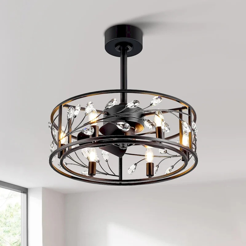 20  Caged Ceiling Fan with Crystal Light Kit Remote Control - 20 inch