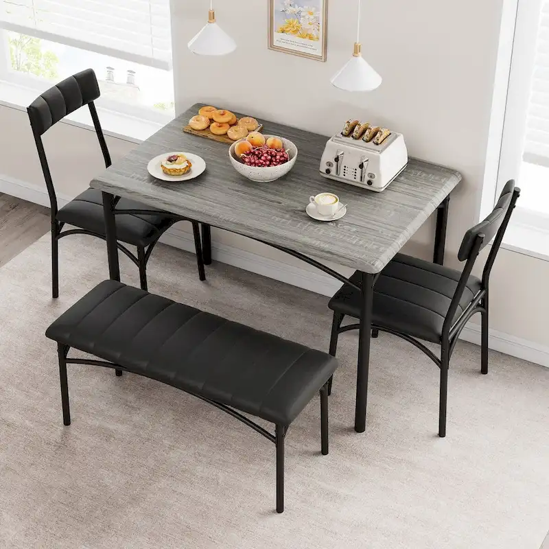 4 Piece Kitchen Table Set with 2 Upholstered Chairs, 1 Bench, 1 Dining Table