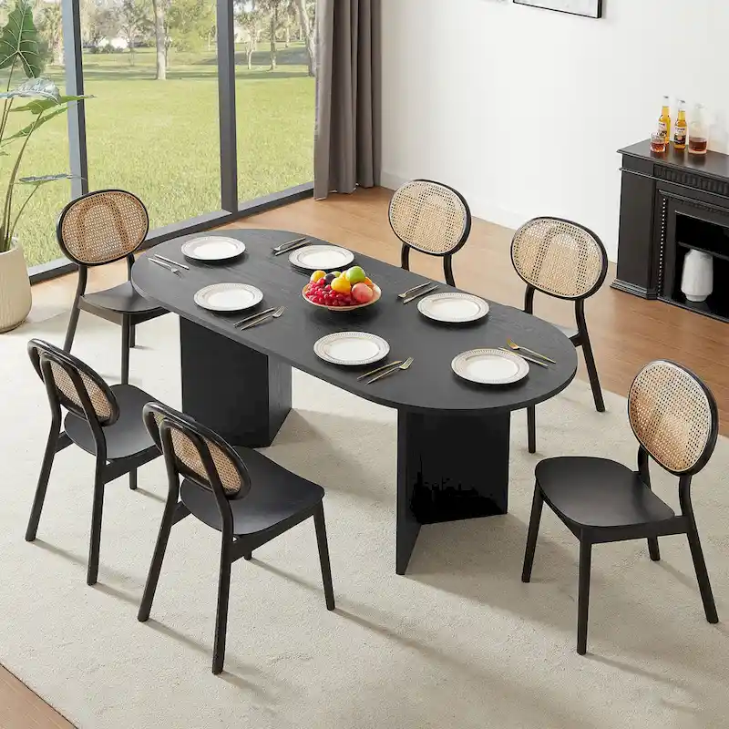 Black Oval Wood Kitchen Dining Table