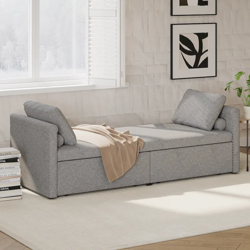Modern Chaise Lounger Daybed Small Single Daybed with 2 Drawers,No Mattress Needed,Perfect For Living Rooms&Home Office