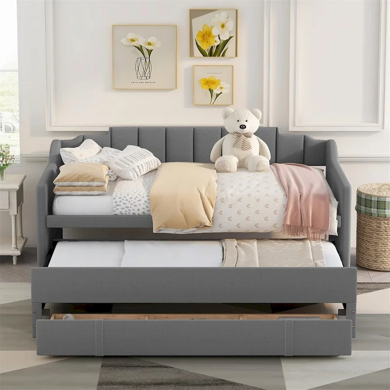 Merax Twin Upholstered Daybed with Trundle, 3 Drawers