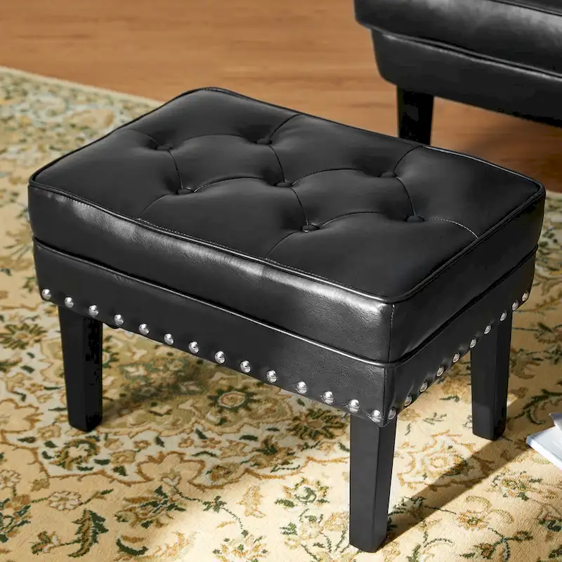 Glitzhome 22W Mid-century PU Leather Tufted Ottoman Foot Stool