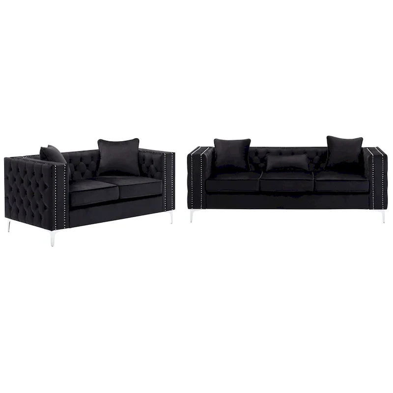 Velvet Fabric Sofa Loveseat Living Room Set