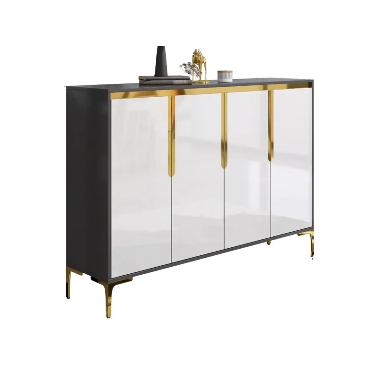 Entryway Wood Large Shoe Cabinet with Gold Accents