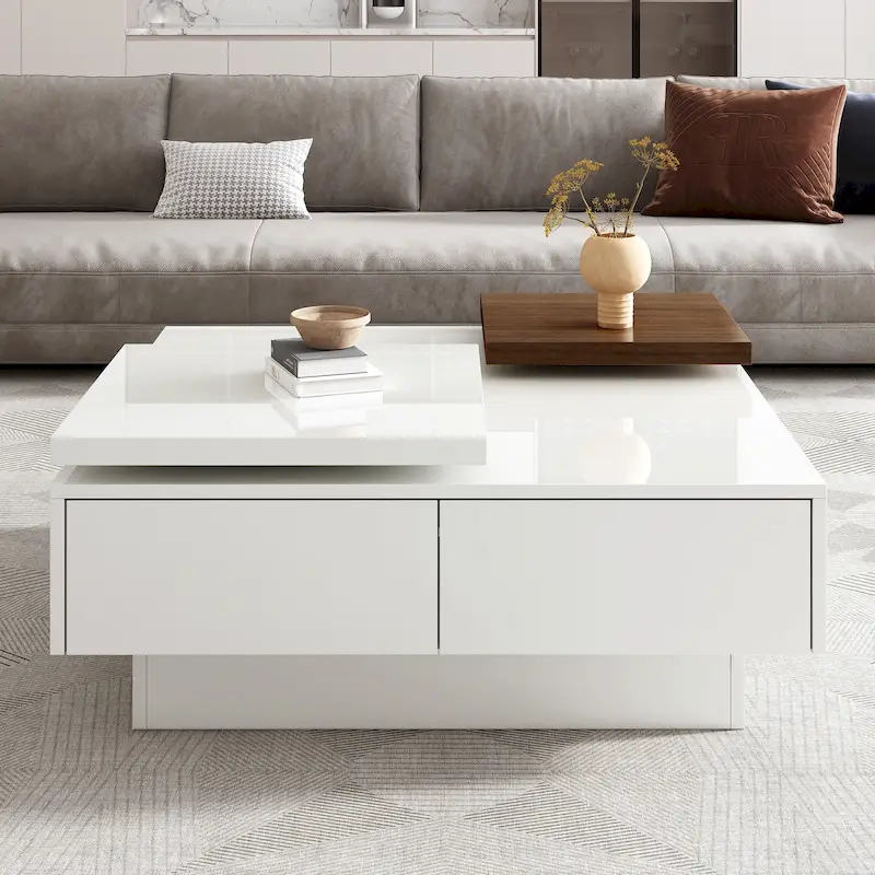Square Wood Coffee Table with High Gloss finish