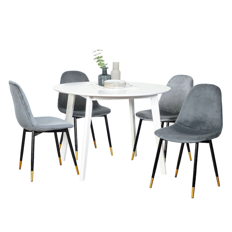 Modern Style 5-Piece Dining Set with Round Table and 4 Velvet Upholstered Chairs