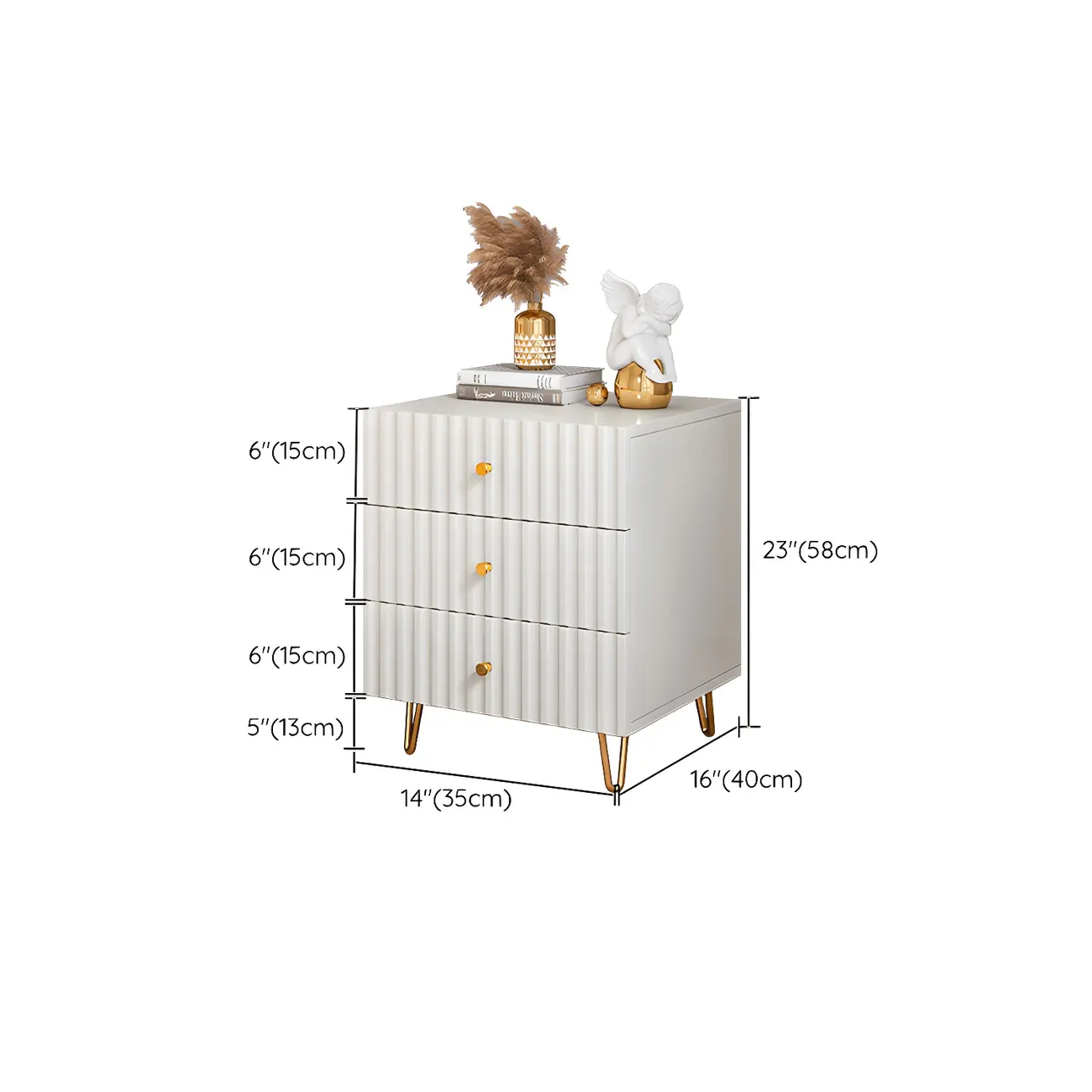 Modern Wooden Stripe Gold Accents Stylish Nightstand